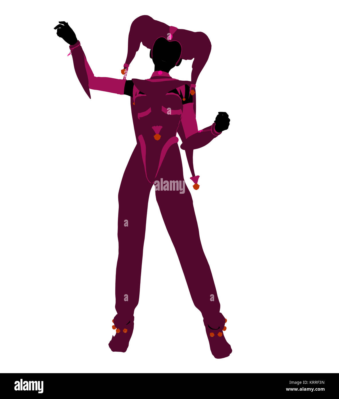 A girl joker silhouette dressed in a pink outfit on a white background Stock Photo