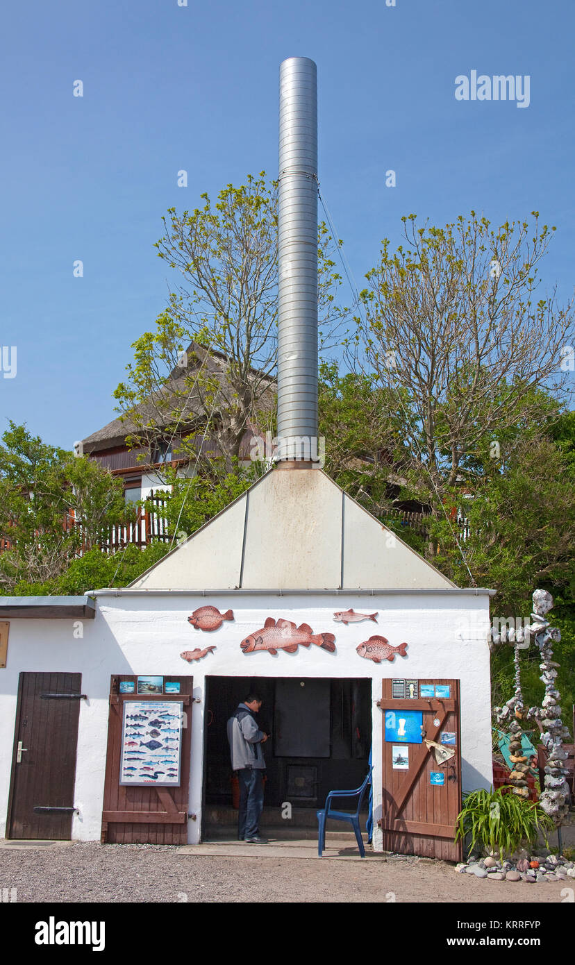 Fish smoke house at the beach of Vitt, Cape Arkona, North cape, Ruegen island, Baltic Sea, Germany Stock Photo