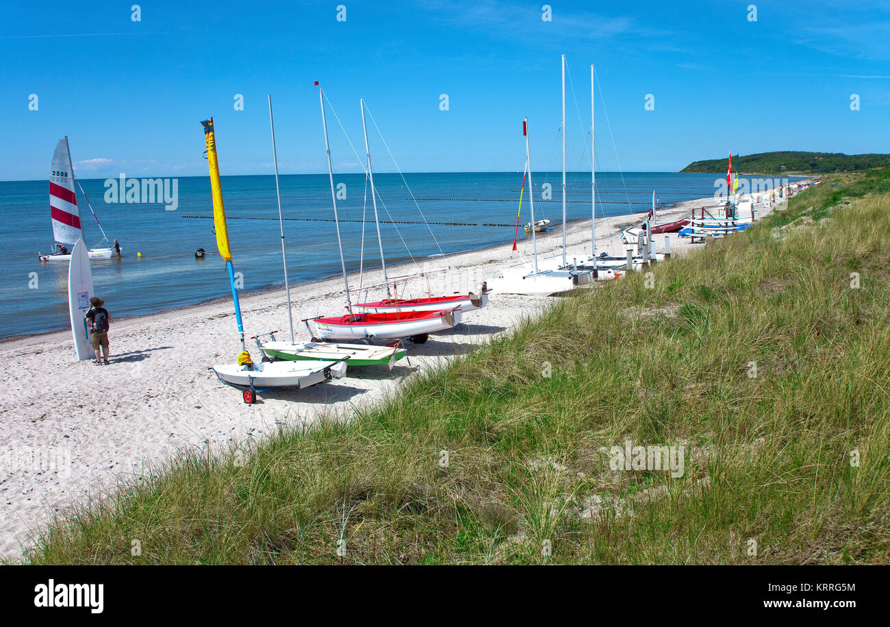Beach at Vitte, sailing boats and catamaran, Hiddensee island, Mecklenburg-Western Pomerania, Baltic Sea, Germany, Europe Stock Photo