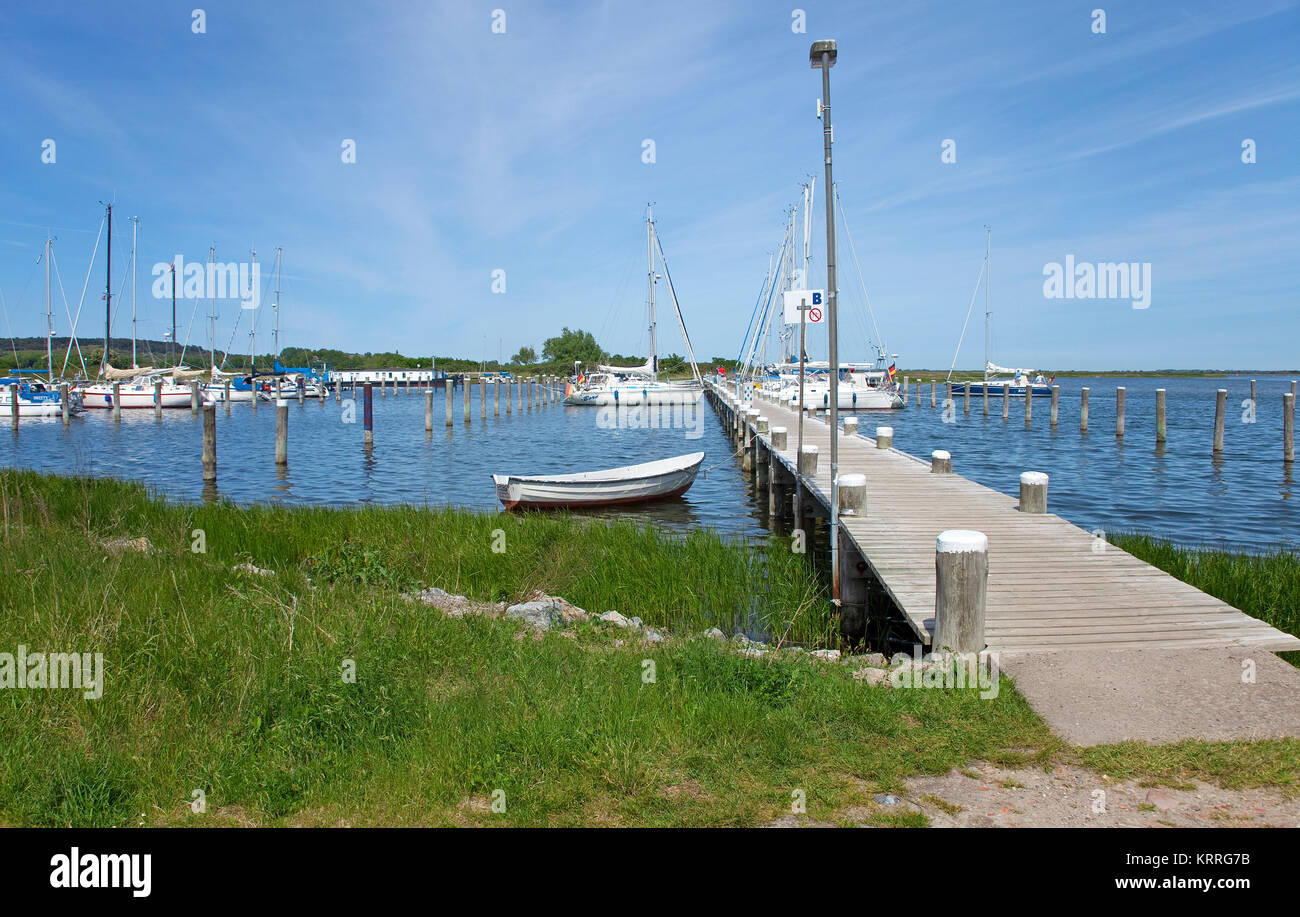 Yacht harbour of the village Vitte, island Hiddensee, Mecklenburg-Western Pomerania, Baltic Sea, Germany, Europe Stock Photo