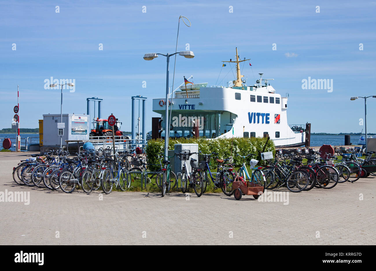 Ferry at the harbour of the village Vitte, island Hiddensee, Mecklenburg-Western Pomerania, Baltic Sea, Germany, Europe Stock Photo