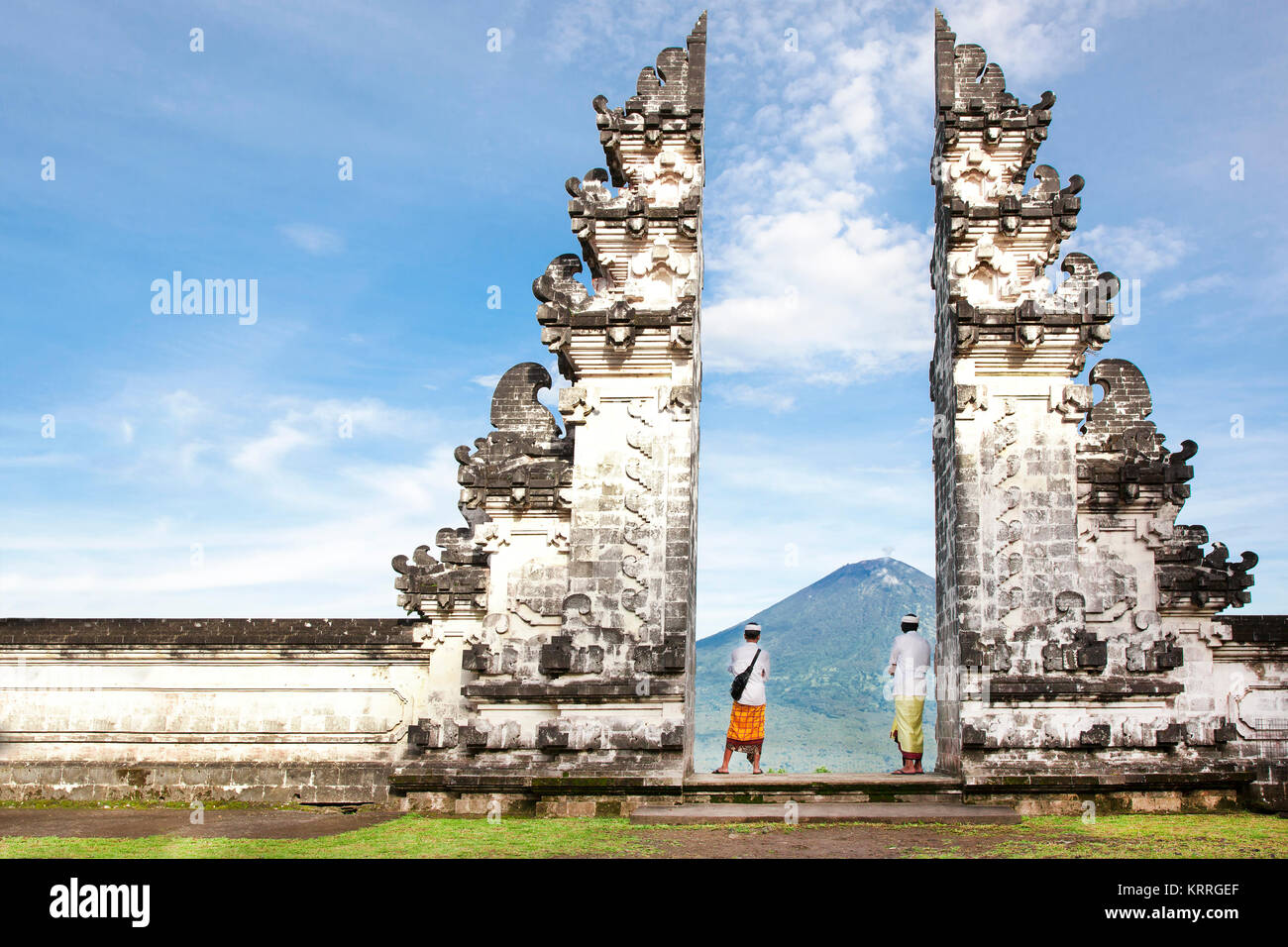 Indonesia - Bali - tourist standing betwen Lempuyang gate Stock Photo