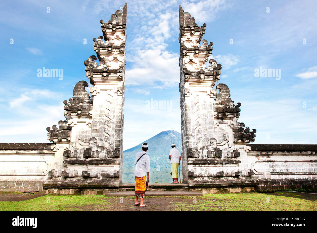 Indonesia - Bali - tourist standing betwen Lempuyang gate Stock Photo