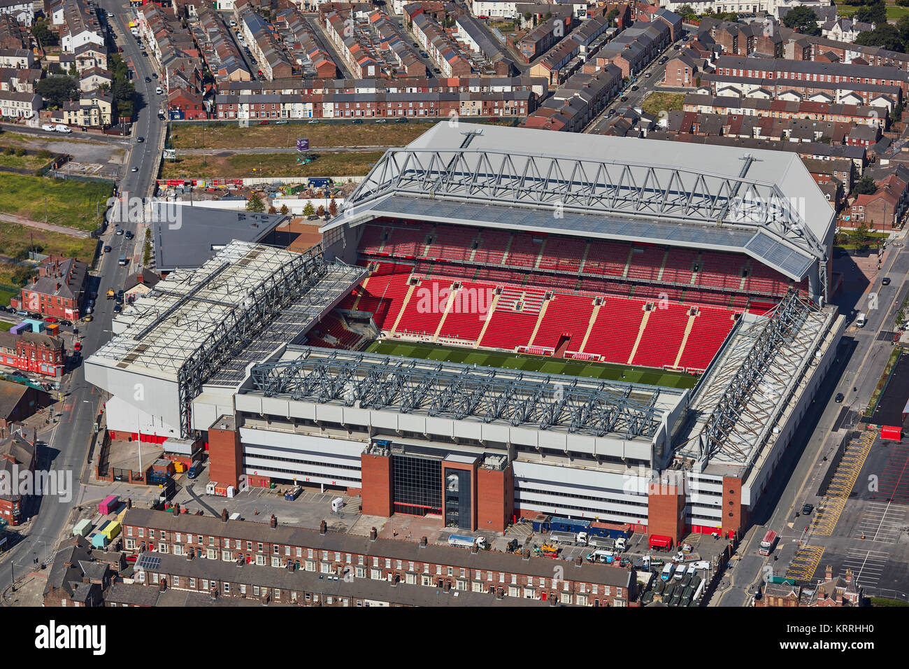 An aerial view of Anfield stadium, home of Liverpool FC Stock Photo