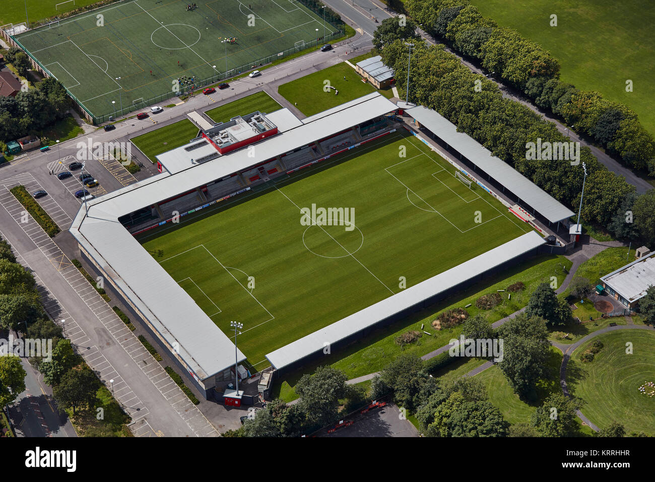 An aerial view of Broadhurst Park, home of FC United of Manchester ...