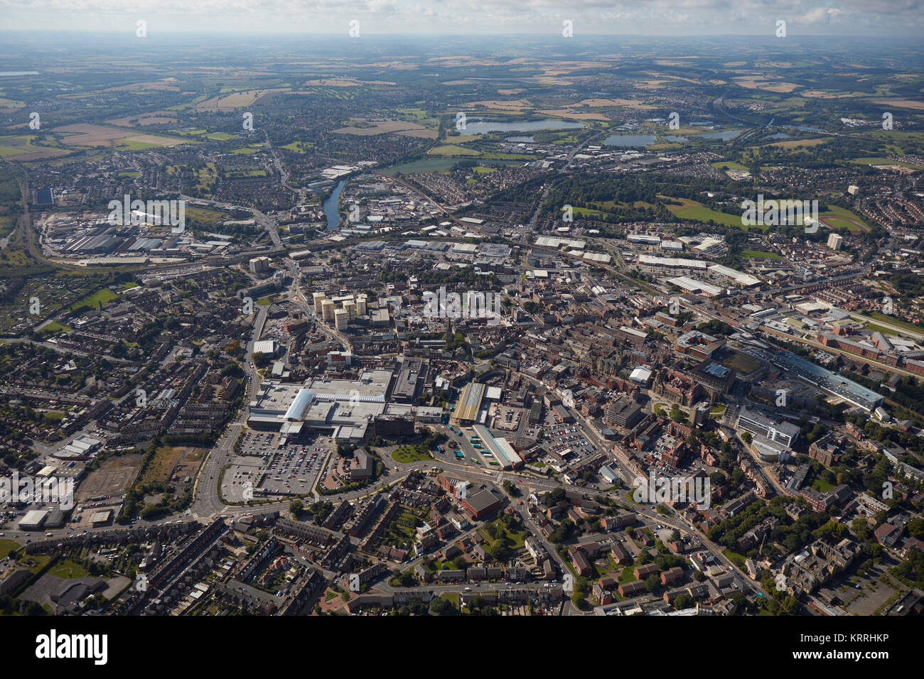 An aerial view of the centre of Wakefield, a city in West Yorkshire Stock Photo