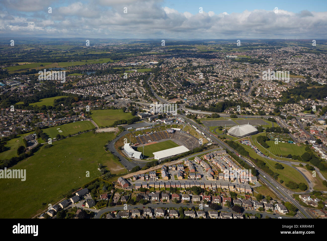 An aerial view of the area around the Odsal Stadium, home of Bradford Bulls RLFC. Stock Photo