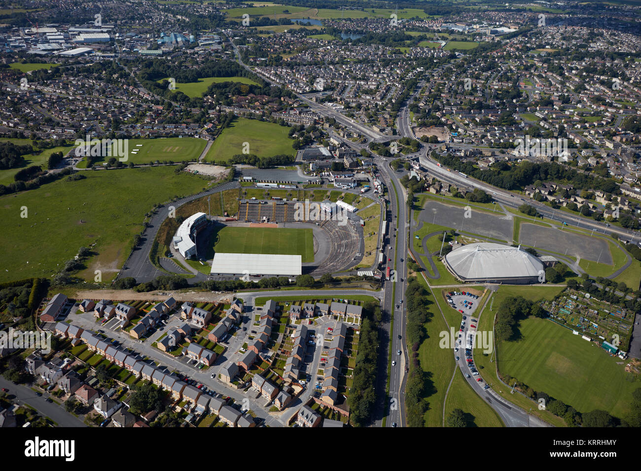 An aerial view of the area around the Odsal Stadium, home of Bradford Bulls RLFC. Stock Photo
