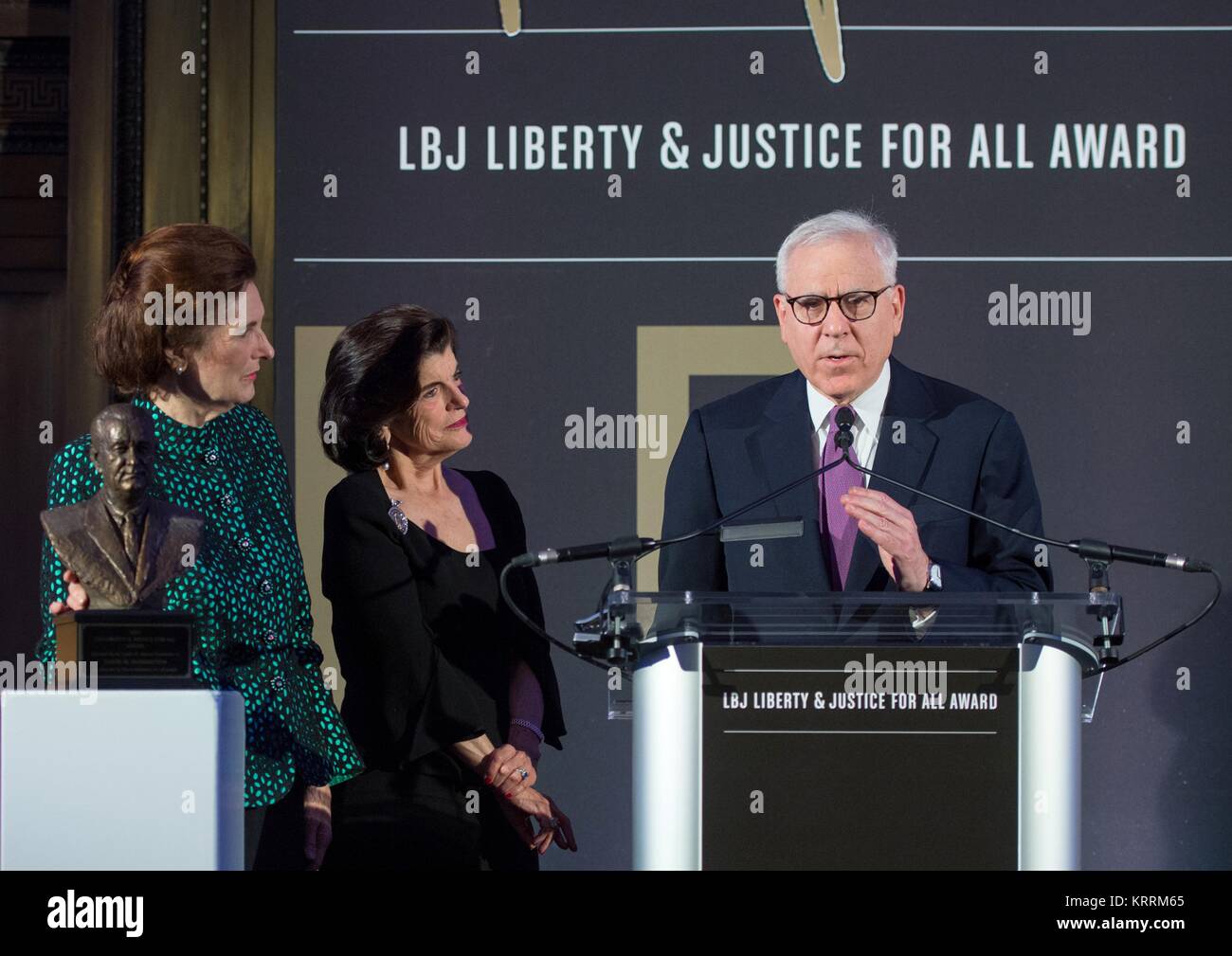 The Carlyle Group Co-Founder and philanthropist David Rubinstein speaks during the LBJ Foundation Liberty and Justice for All Award ceremony at the National Archives November 8, 2017 in Washington, DC. Stock Photo