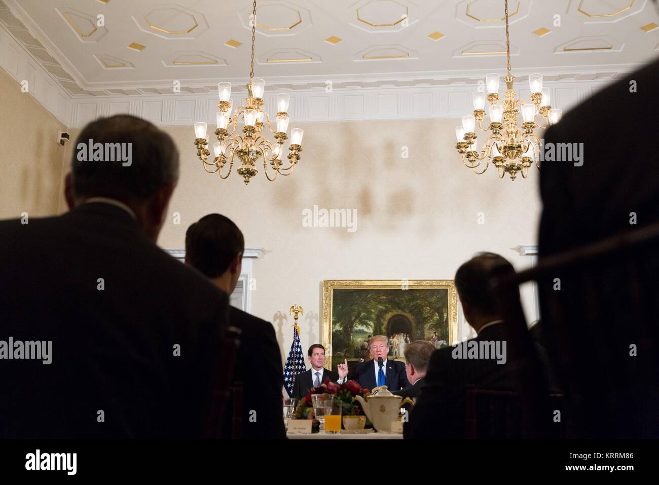 U.S. President Donald Trump speaks at the U.S. Ambassadors Residence November 6, 2017 in Toyko, Japan. Stock Photo