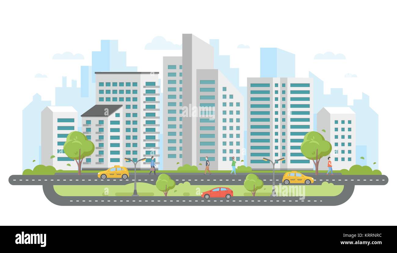 Modern city - colorful flat design style vector illustration Stock ...