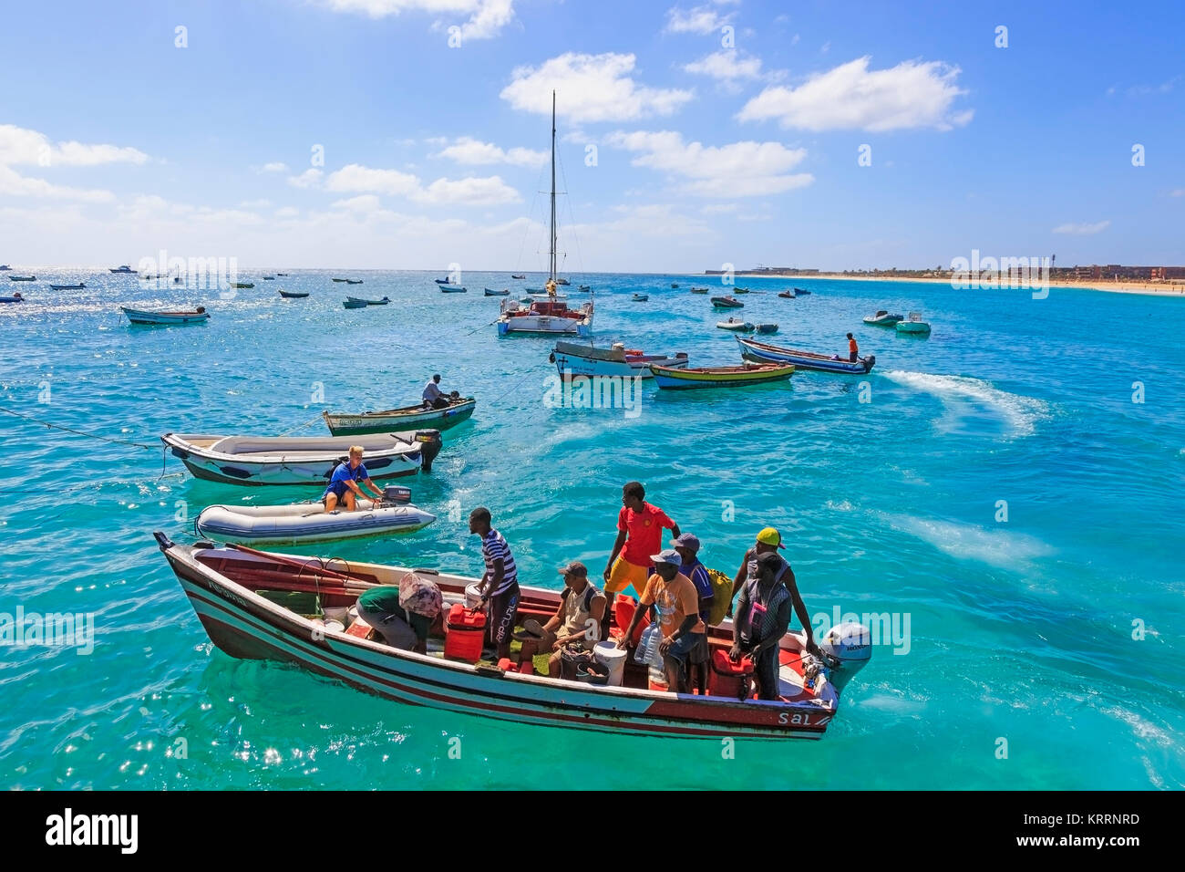 Local fisherman at the pier of Santa Maria, Sal Island, Salina, Cape Verde, Africa Stock Photo