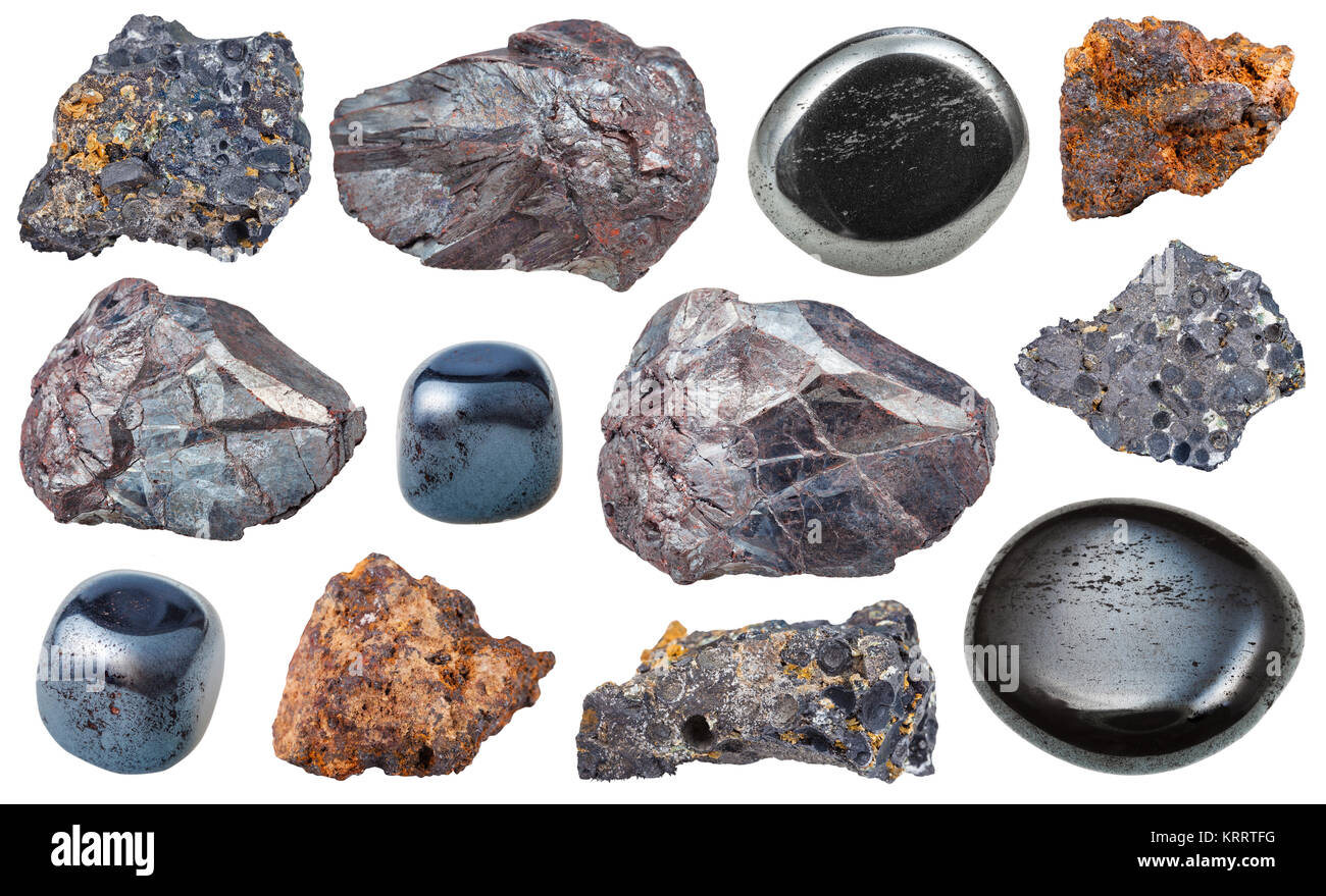 set of various hematite rocks and gemstones Stock Photo