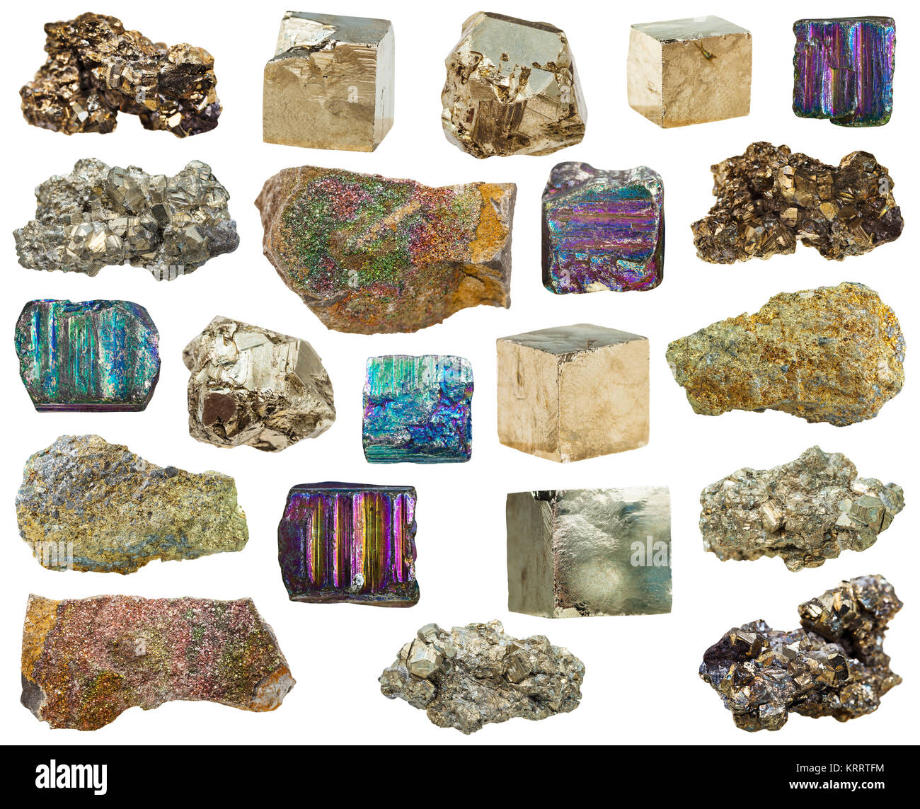 set of various pyrite mineral crystals, stones Stock Photo