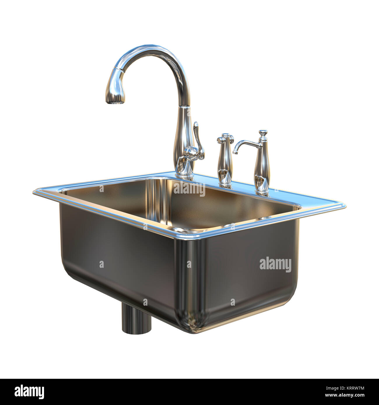 3D Rendering Kitchen Sink on White Stock Photo