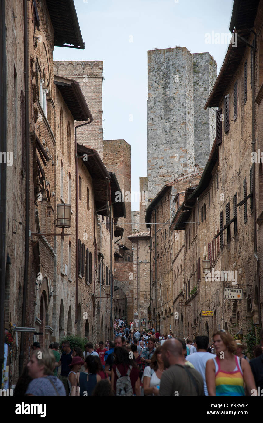 Medieval towers from XIII century, Torri dei Salvucci and Torre Pettini in Historic Centre of San Gimignano listed World Heritage by UNESCO in San Gim Stock Photo