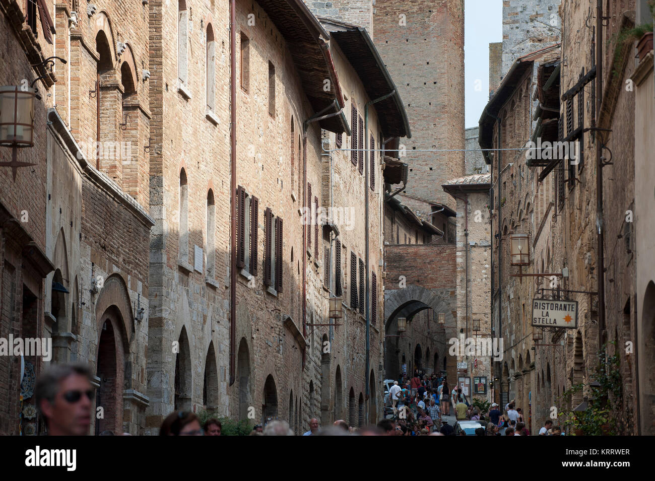 Medieval towers from XIII century, Torri dei Salvucci and Torre Pettini in Historic Centre of San Gimignano listed World Heritage by UNESCO in San Gim Stock Photo