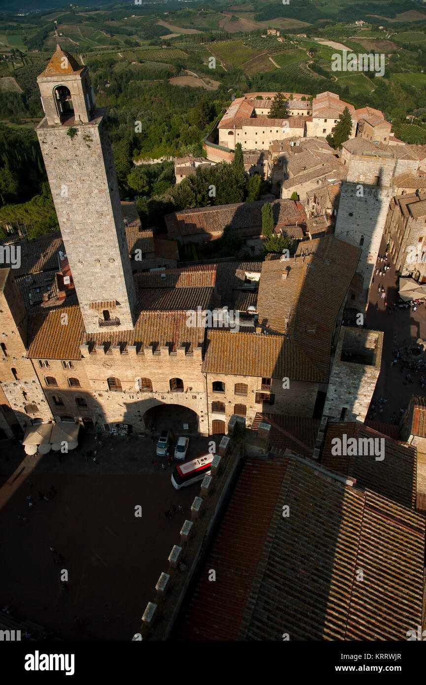 Medieval Towers From Xiii Century Torre Rognosa Shadow Of Torre Grossa And Torre Del Diavolo