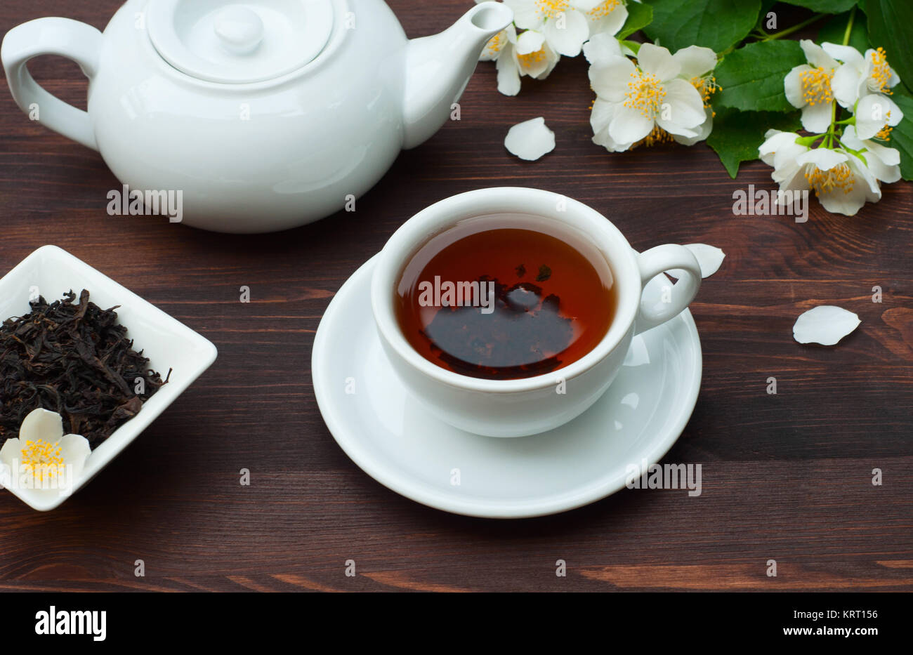 Hot black tea in a cup and saucer Stock Photo Alamy