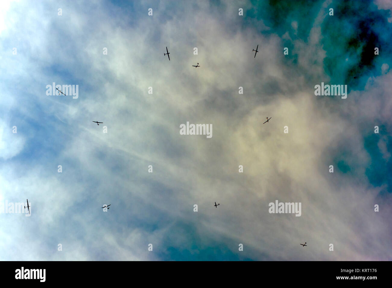 A pack of sailplanes in the thermals Stock Photo