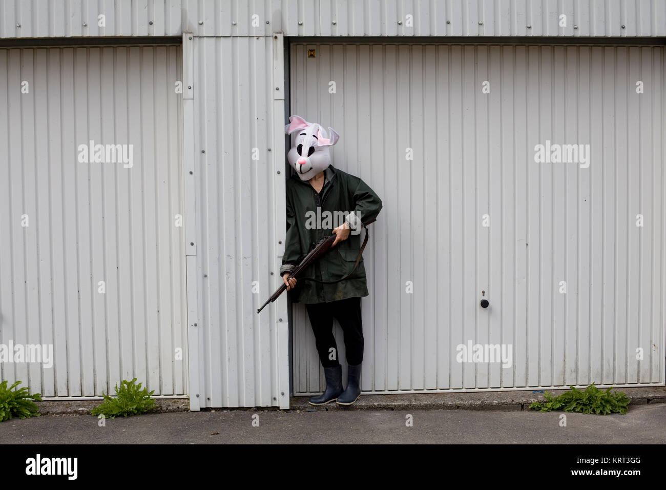 white rabbit hunter Stock Photo - Alamy