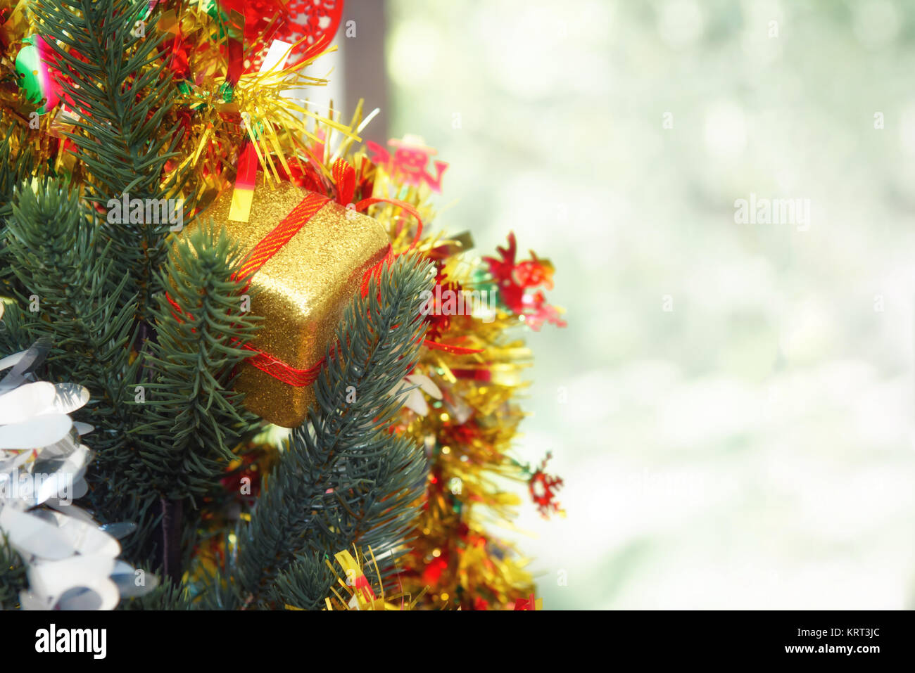 close up decorated Christmas tree and gift with blur background Stock ...