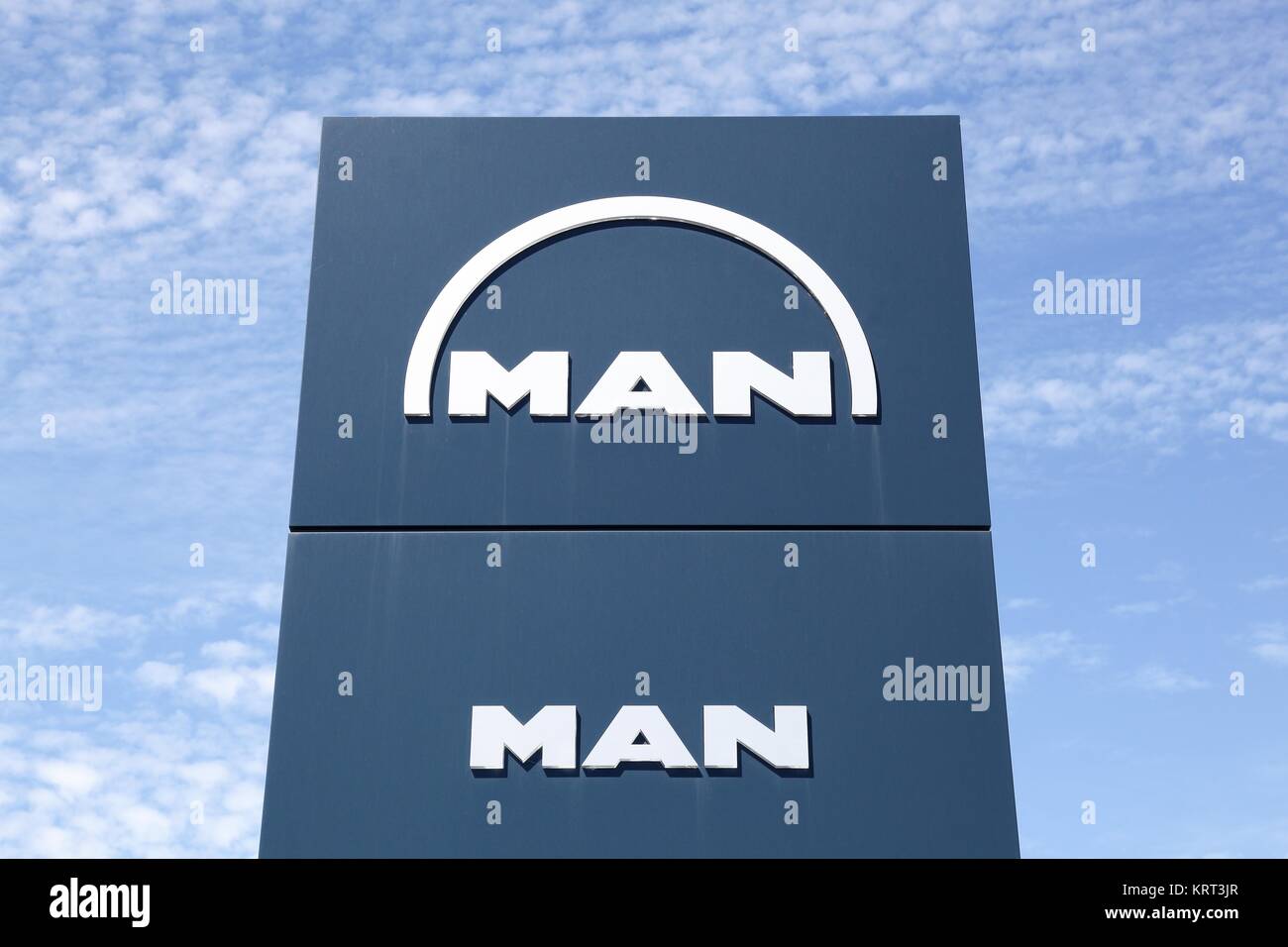 Villefranche, France - June 11, 2017: Man logo on a panel. Man is a German mechanical engineering company Stock Photo