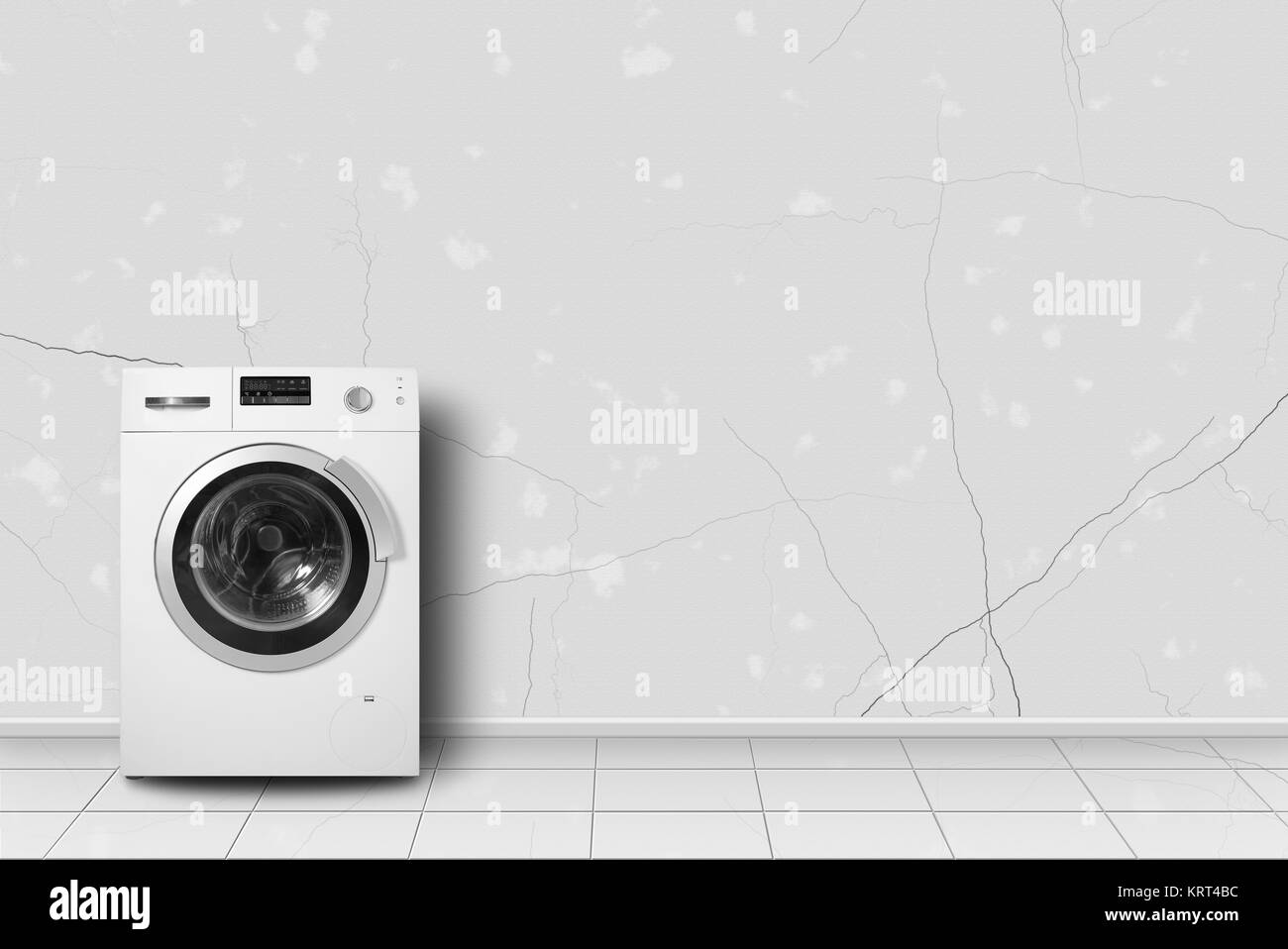 Major appliance - Washing machine in home interier on a light wall background. Stock Photo