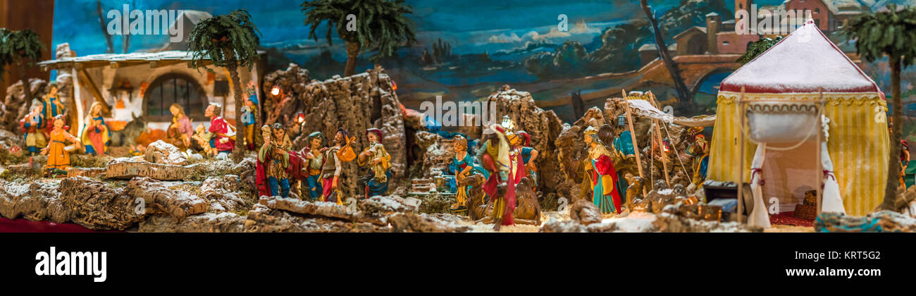 Nativity scene with main focus on the Three Wise men and the shepherds ...