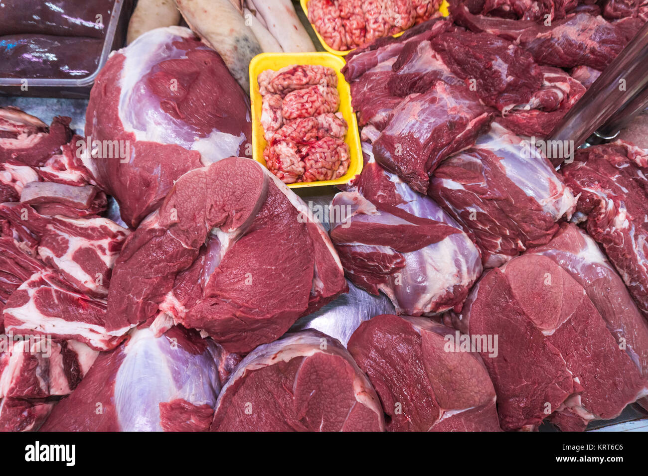 various meat in a supermarket. meat in shop Stock Photo