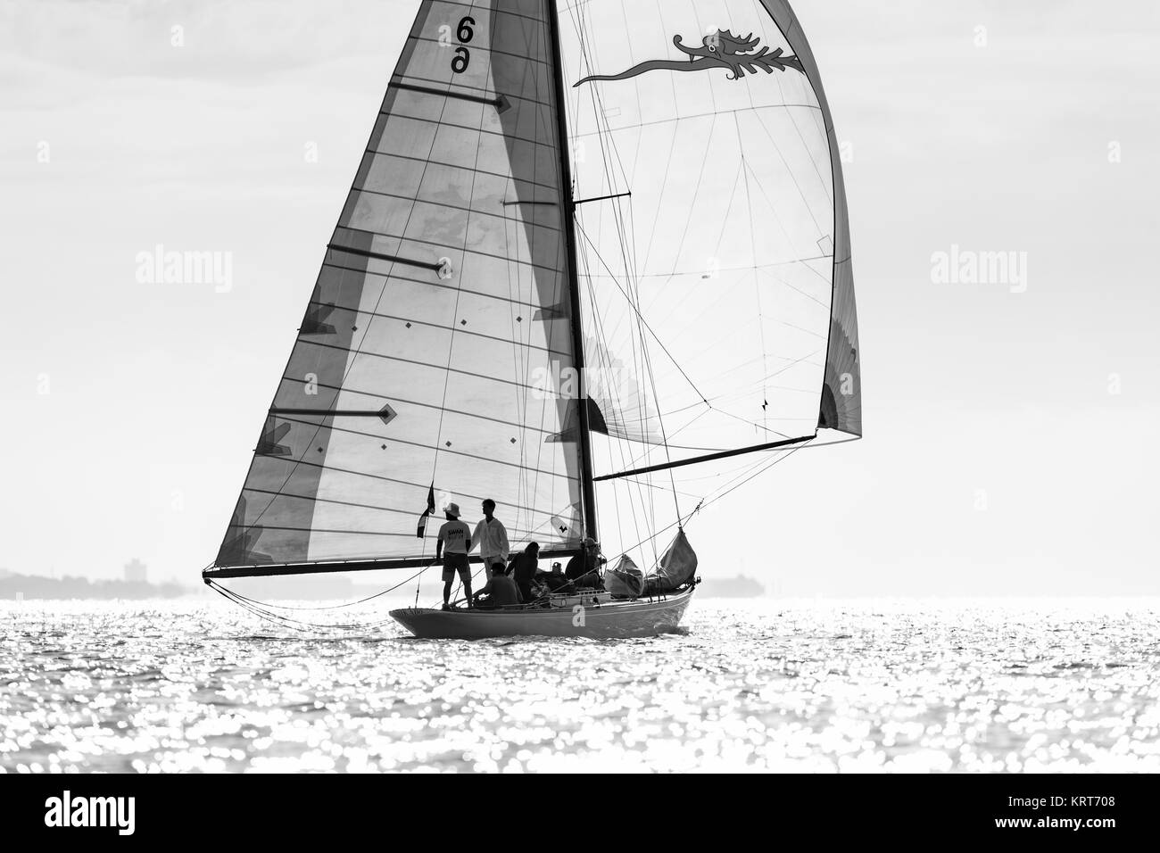 Sir Michael Briggs' Mikado competing in Cowes during the Panerai British Classic Sailing Week regatta.  Picture date: Monday July 10, 2017. Photograph Stock Photo