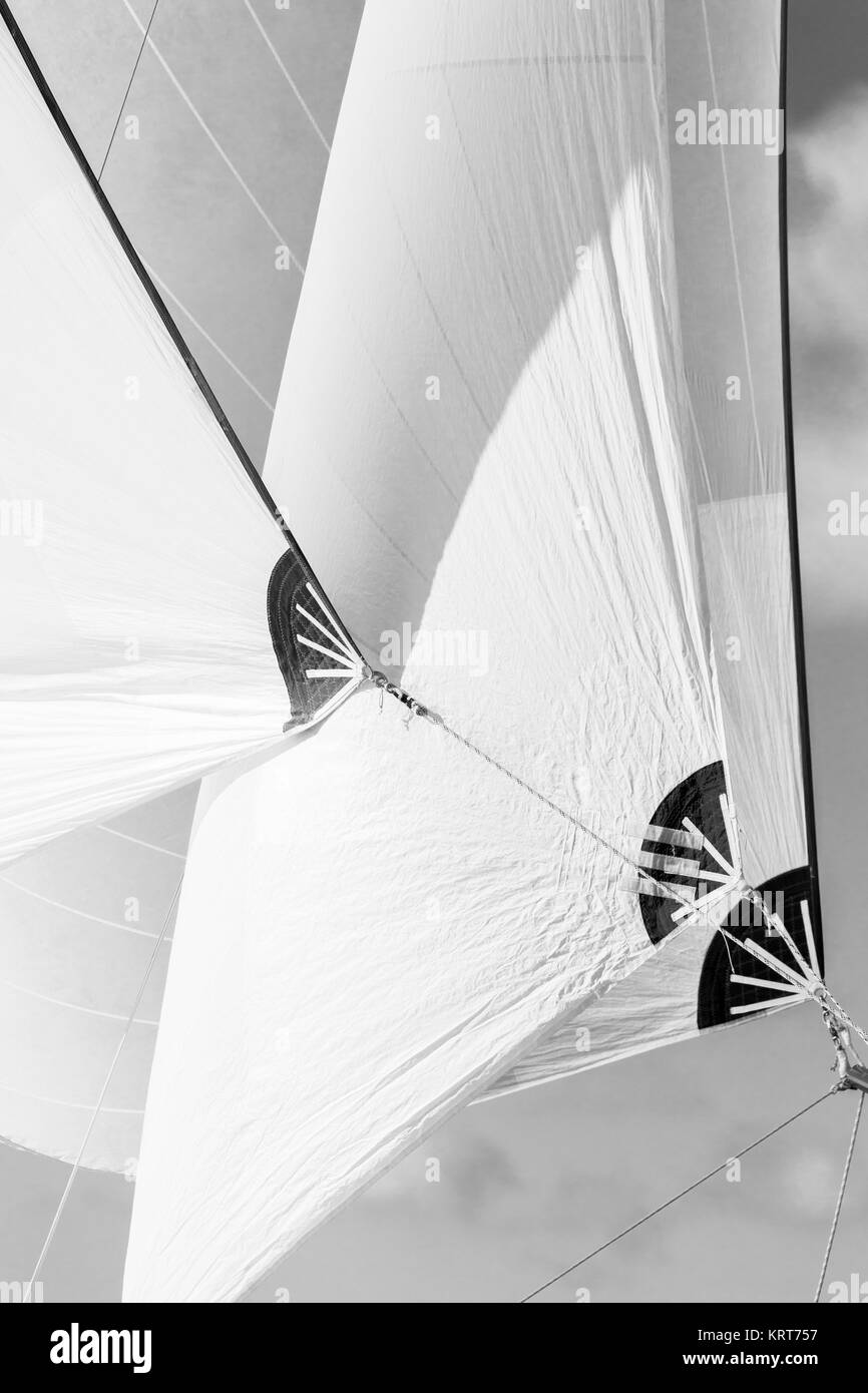 Sail detail of Dr Andrew Pearson's Bojar competing in Cowes during the Panerai British Classic Sailing Week regatta.  Picture date: Monday July 10, 20 Stock Photo