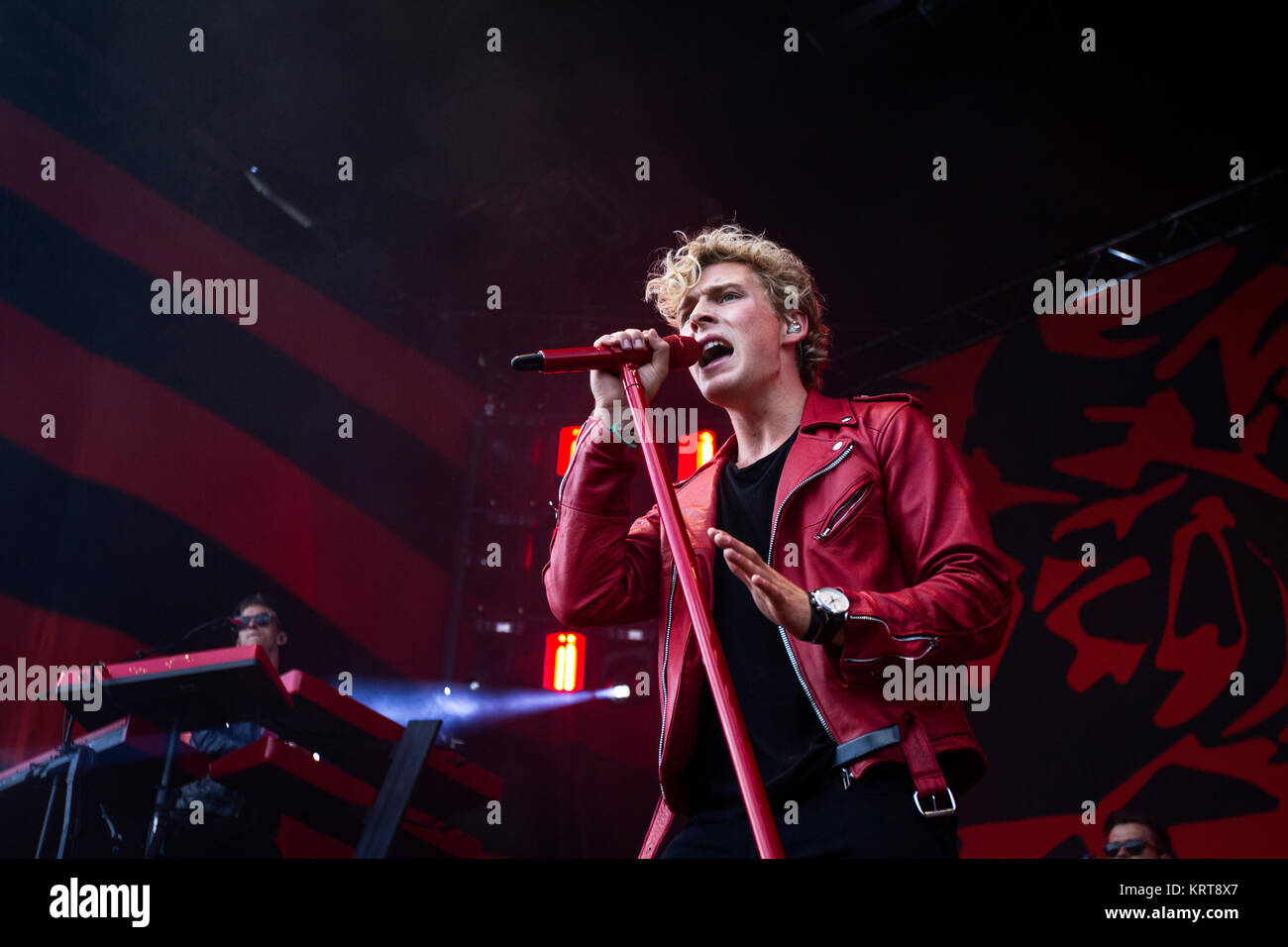 The Danish pop singer, songwriter and teenage idol Christopher Lund Nissen  is best known as just Christopher and is here pictured live on stage at the Danish  music festival Grøn Koncert 2015