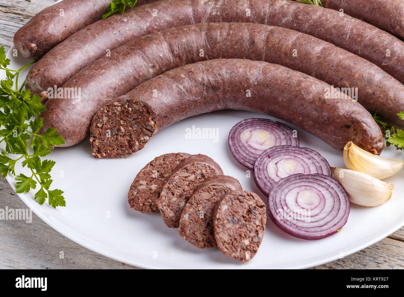 Blood pudding sausage Stock Photo Alamy