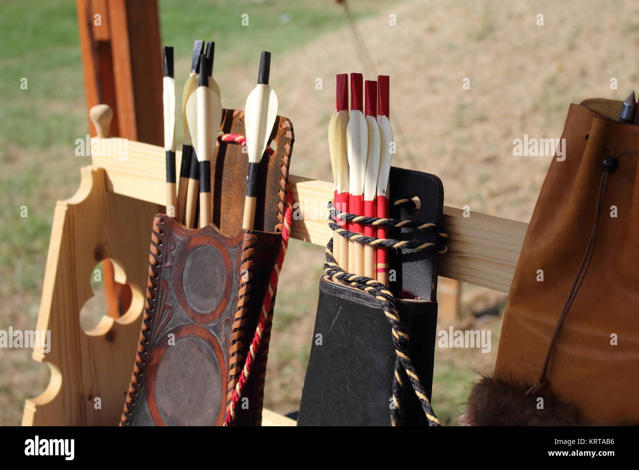 Colored feathers for arrows in a quiver Stock Photo Alamy