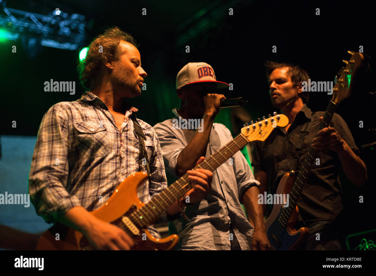 The Austrian rock and electronic music band Sofa Surfers performs a live  concert at the Austrian music festival On The Rocks 2014 at the  “Steinbruch” in Golling. Austria, 18.07.2014 Stock Photo - Alamy