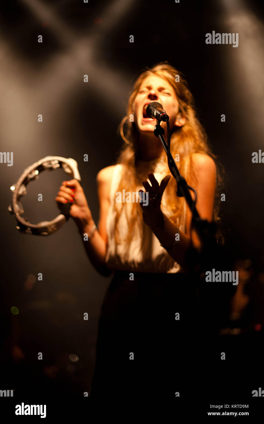 The Swiss-German pop and indie-rock duo Boy performs a live concert at Stuck Festival 2012 in Salzburg. Here singer and musician Valeska Steiner is pictured live on stage. Austria, 03/08 2012. Stock Photo