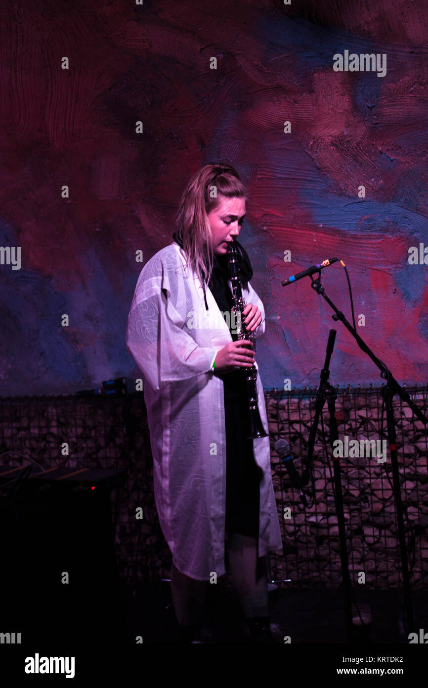 The Icelandic electronic music trio Samaris performs a live concert the