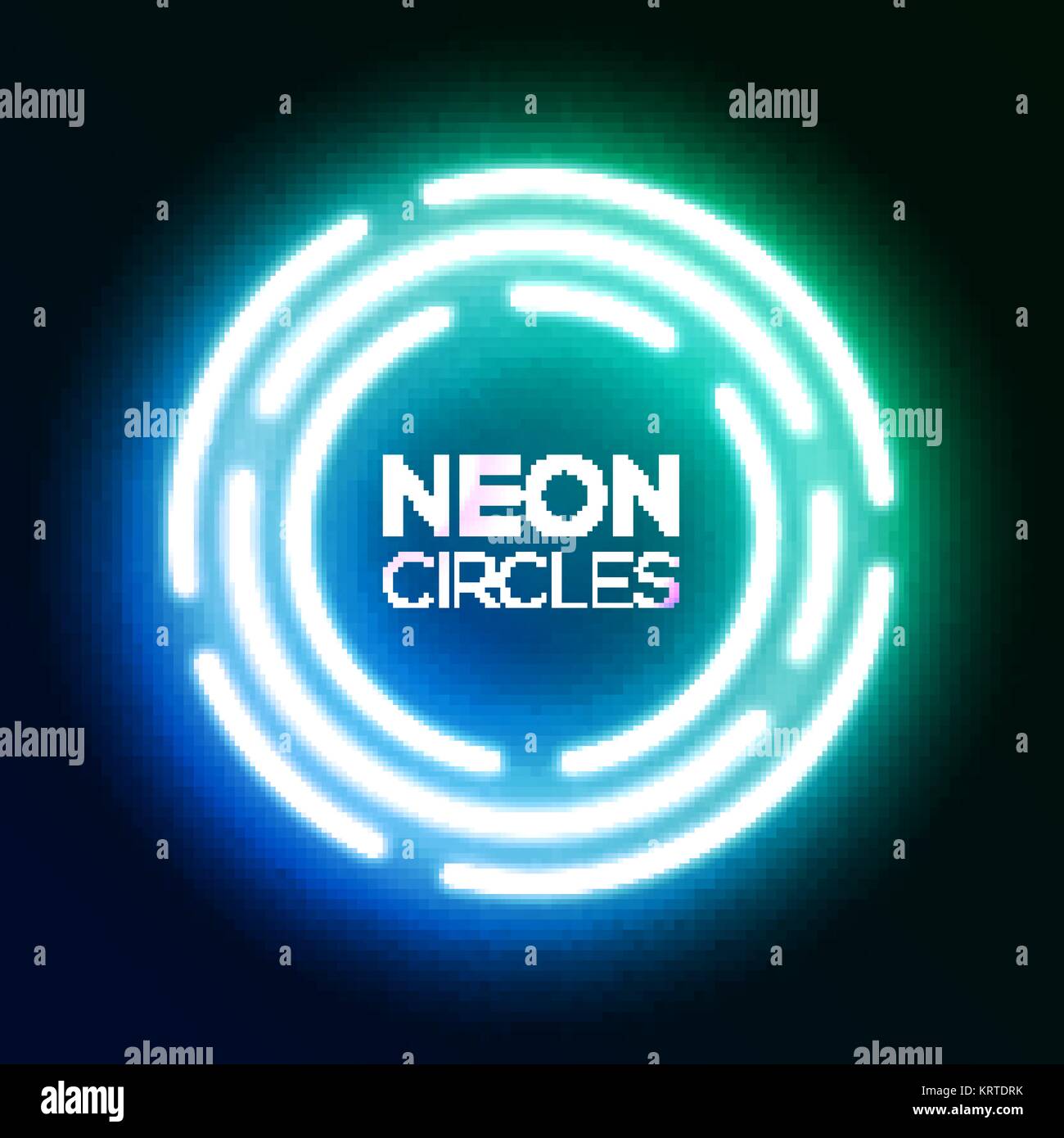 Blue gradient neon light banner. Shining round techno circles. Night club electric bright 3d sign board design on dark blue backdrop. Neon abstract background with glow Technology vector illustration. Stock Vector