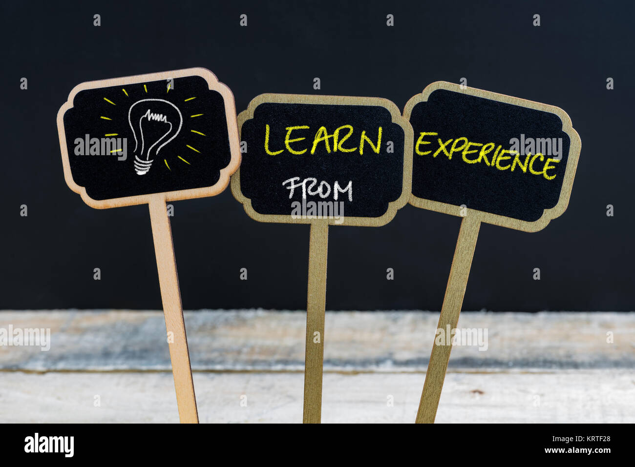 Message. Learn Image Concept message LEARN FROM EXPERIENCE and light bulb as symbol for idea ...