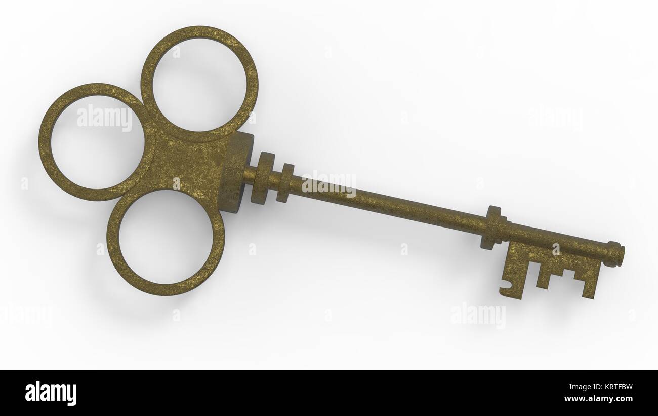 3d rendering old key isolated on white background Stock Photo - Alamy