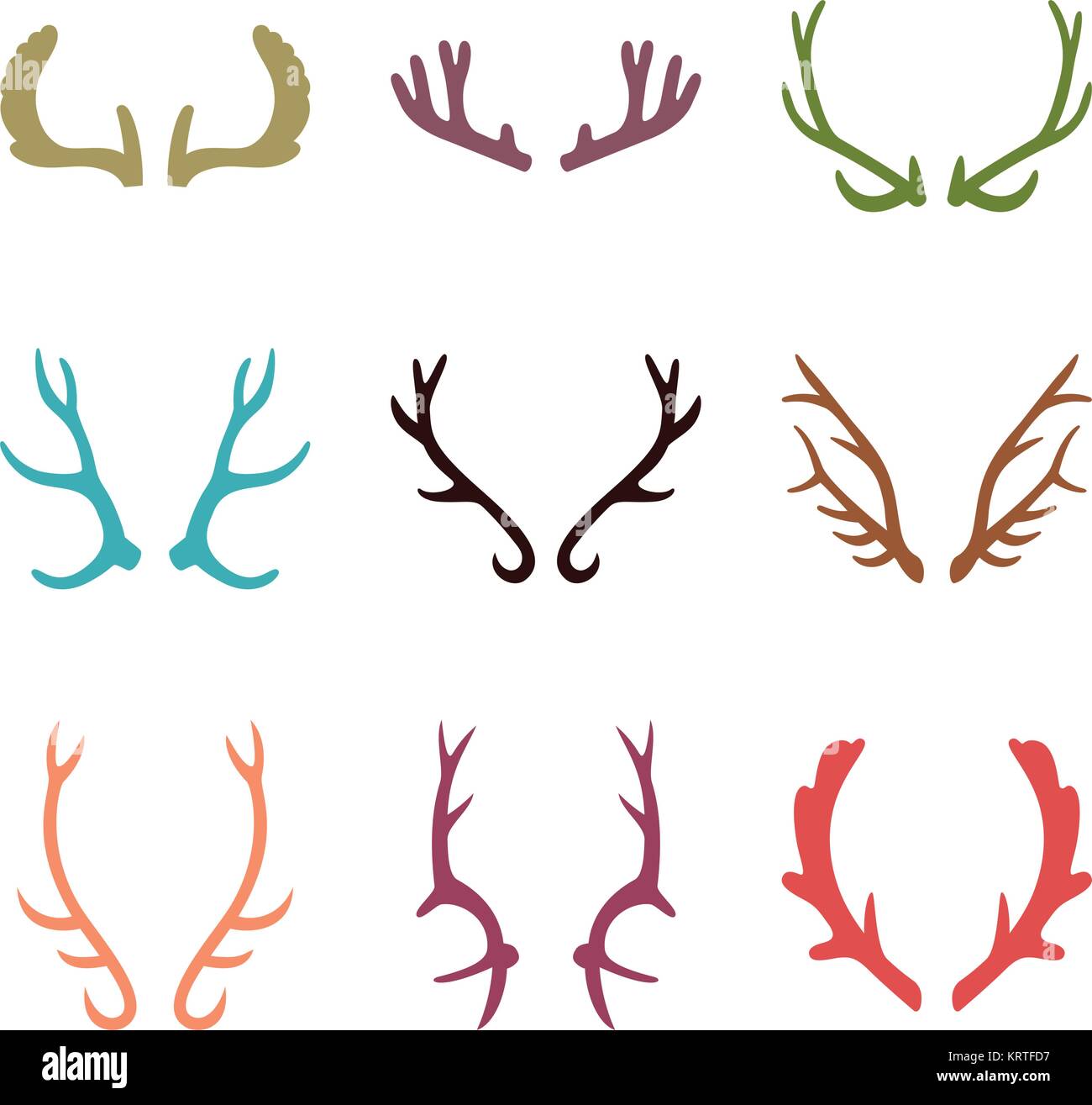 Vector set of vintage deer antlers on white background Stock Vector