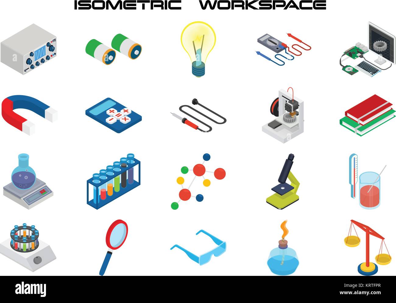 Isometric science icons with 3D design, electronics and chemistry ...