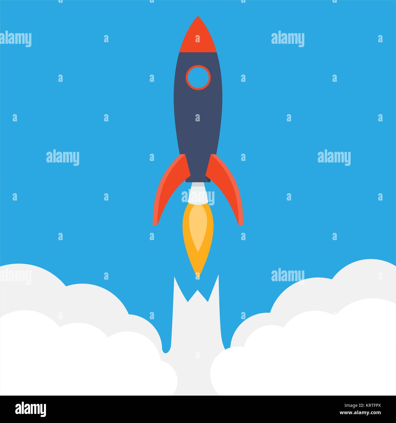 Rocket ship in a flat style.Vector illustration with 3d flying rocket ...