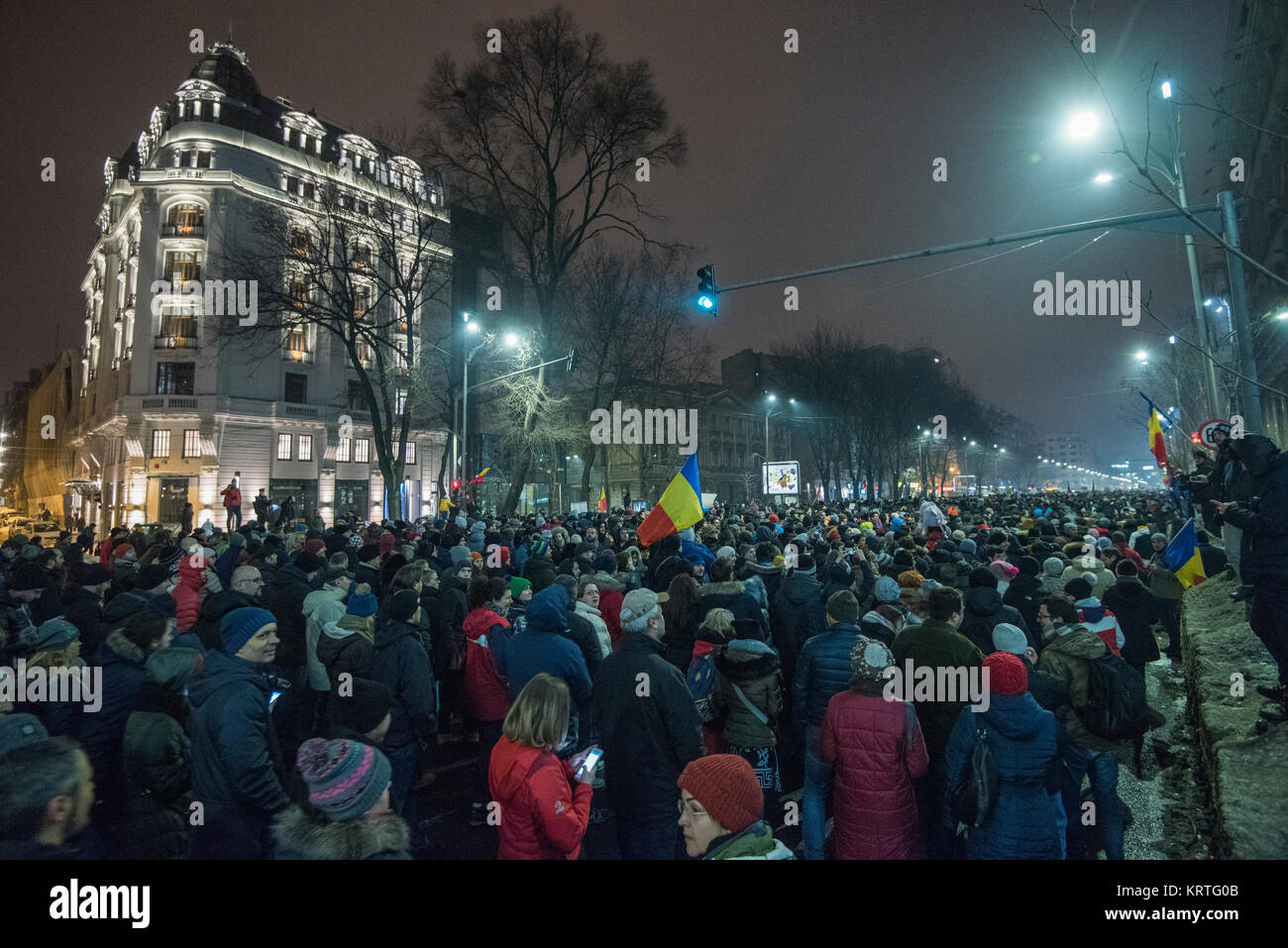 Bucharest, Romania - February 1, 2017: More than 250,000 Romanians demonstrated Wednesday in the biggest anti-corruption protest since 1989. Stock Photo