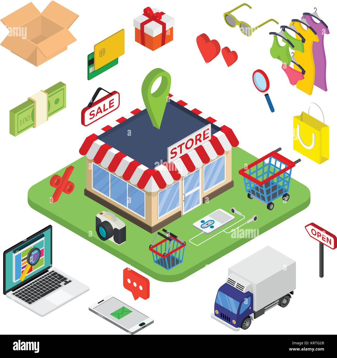 Flat 3d web isometric e-commerce, electronic business, online shopping ...