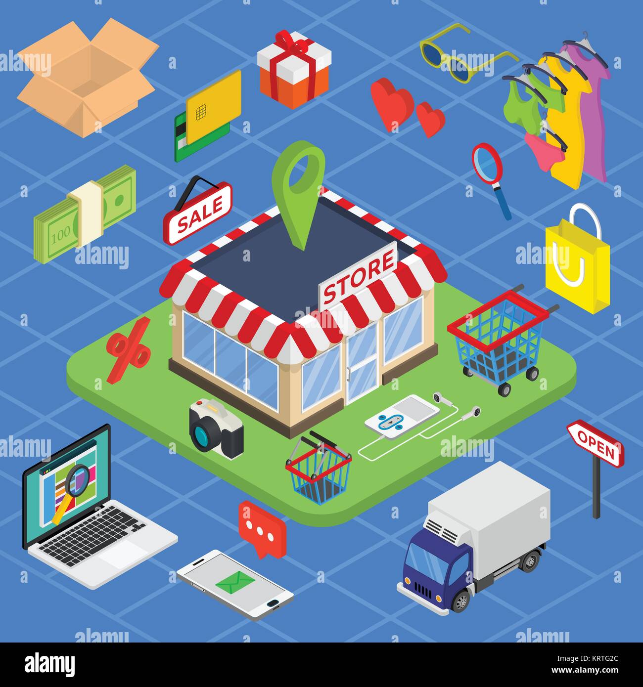Flat 3d web isometric e-commerce, electronic business, online shopping ...