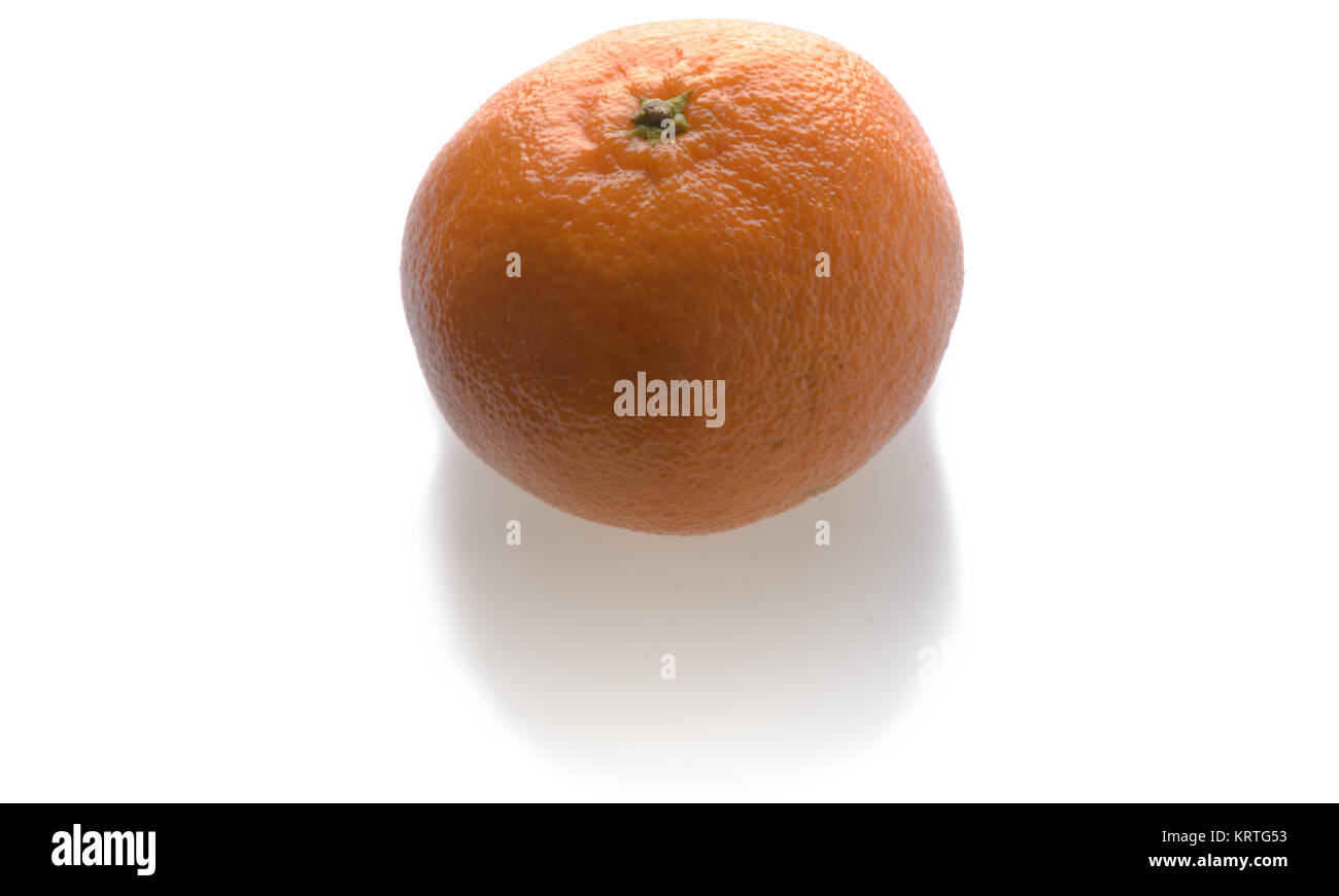 a tangerine, top view of schraeg, isolated on white Stock Photo