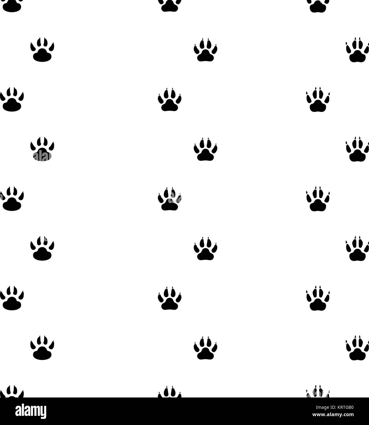 Black footprints of dogs, seamless track vector illustration Stock