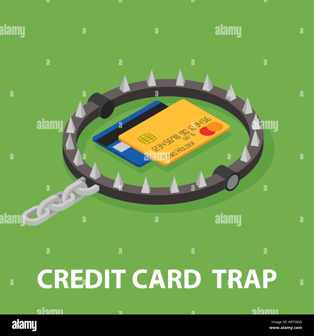 The trap of credit card with their high interest rates. Isometric illustration. Stock Vector
